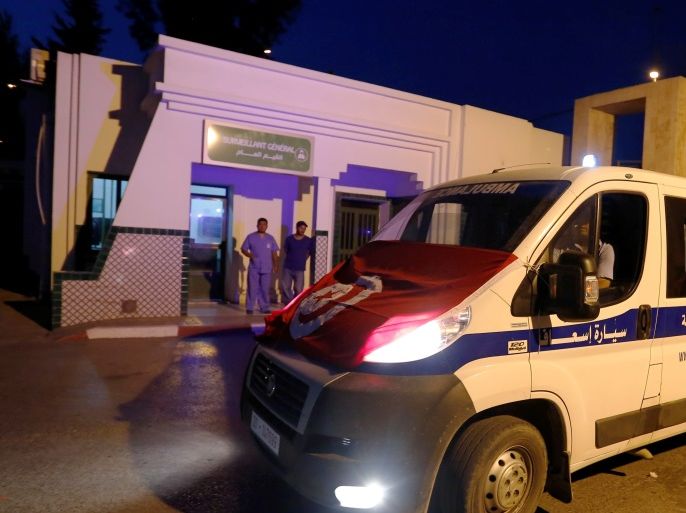 Ambulances transport the bodies of members of Tunisian security forces, who were killed in an ambush in the northwest of the country close to the border with Algeria, to a hospital morgue in Tunis, Tunisia, July 8, 2018. REUTERS/Zoubeir Souissi