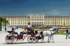 FILE PHOTO: A traditional Fiaker horse carriage passes imperial Schoenbrunn palace in Vienna, Austria, June 14, 2016. REUTERS/Heinz-Peter Bader/File Photo