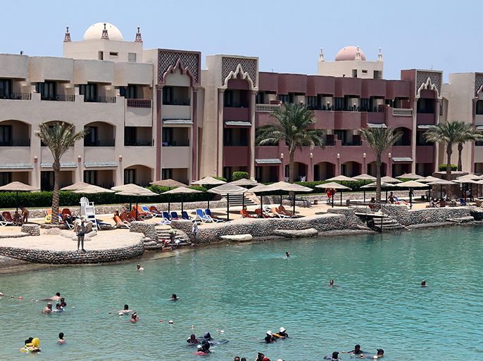 epa06089029 A general view of the beach area at 'Sunny Days El Palacio' resort in Hurghada, 450km south east of Cairo, Egypt, 15 July 2017. A day earlier, two German female tourists were killed and four other female tourists, one Czech, two Armenian, and one with an unconfirmed nationality wounded after the man attacked them at the Zahabia hotel and Sunny Days El Palacio resort with a knife. According to a statement from the Egyptian Interior Ministry, the assailant swam from a nearby public beach. The assailant was captured and is being questioned by the police with his motive not yet clear. EPA/STR