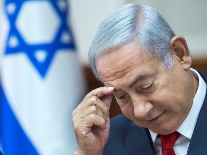Israeli Prime Minister Benjamin Netanyahu attends the weekly cabinet meeting at his office in Jerusalem, August 12, 2018. Jim Hollander /Pool via Reuters