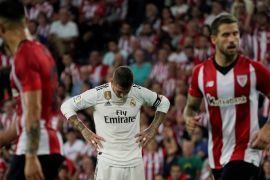 Soccer Football - La Liga Santander - Athletic Bilbao vs Real Madrid - San Mames, Bilbao, Spain - September 15, 2018 Real Madrid's Sergio Ramos reacts during the match REUTERS/Vincent West