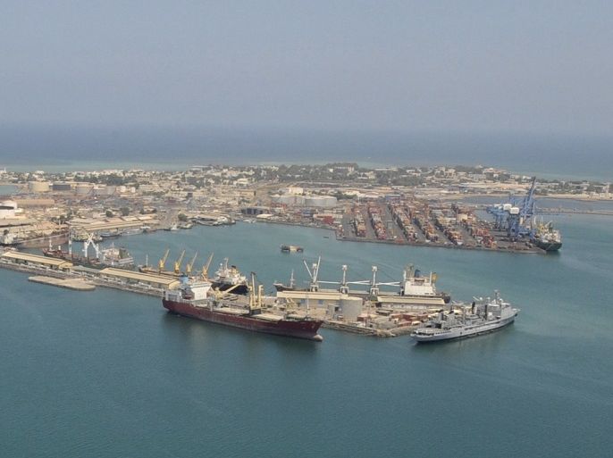 An aerial view of Djibouti sea port on 19 March 2009. O