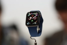 CUPERTINO, CA - SEPTEMBER 12: The new Apple Watch Series 4 is displayed during an Apple special event at the Steve Jobs Theatre on September 12, 2018 in Cupertino, California. Apple released three new versions of the iPhone and an update Apple Watch. Justin Sullivan/Getty Images/AFP== FOR NEWSPAPERS, INTERNET, TELCOS & TELEVISION USE ONLY ==