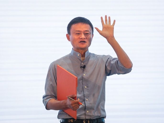 HANGZHOU, CHINA - JULY 13: Jack Ma gives a speech at Alibaba Xixi Park on July 13, 2017 in Hangzhou, Zhejiang province of China. Alibaba Xixi Park, also known as Taobao City, is the headquarters of the well-known internet Co Alibaba group, with more than 12 thousand employees working here. Is located in Yuhang district of Hangzhou City, Wenyi Road No. 969. In 2016, Alibaba officially announced that it has become the world's largest retail trading platform. (Photo by Wa