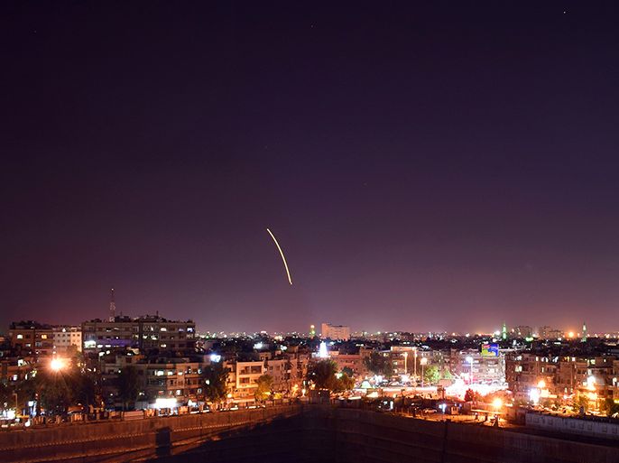 epa07023678 A handout photo made available by the Syria's Arab News Agency (SANA) shows a missile over the Damascus International Airport, in Damascus, Syria, 15 September 2018. According to State News Agency SANA reports, the Syrian Arab Army's air defenses responded to an alleged Israeli missile attack on Damascus International Airport and shot down a number of enemy missiles. EPA-EFE/SANA HANDOUT HANDOUT EDITORIAL USE ONLY/NO SALES