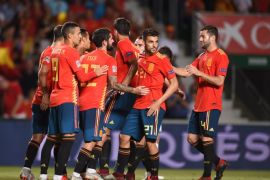 ELCHE, SPAIN - SEPTEMBER 11: Isco of Spain (22) celebrates with team mates as he scores his team's sixth goal during the UEFA Nations League A Group four match between Spain and Croatia at Estadio Manuel Martinez Valero on September 11, 2018 in Elche, Spain. (Photo by Denis Doyle/Getty Images)