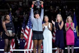Sept 8, 2018; New York, NY, USA; Naomi Osaka of Japan holds the U.S. Open trophy after beating Serena Williams of the USA in the women’s final on day thirteen of the 2018 U.S. Open tennis tournament at USTA Billie Jean King National Tennis Center. Mandatory Credit: Robert Deutsch-USA TODAY Sports TPX IMAGES OF THE DAY