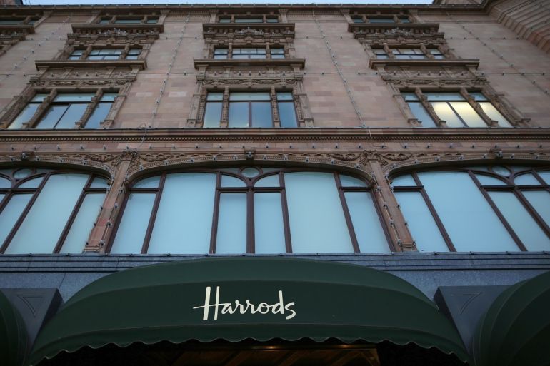 LONDON, ENGLAND - JANUARY 04: A general view of Harrods department store on January 4, 2017 in London, England. The union that represents the catering staff at Harrods' on-site restaurant and cafes has claimed that its owners retain up to 75 per cent of the service charge paid by diners. The world famous department store has promised to improve the tipping system for staff following the threat of industrial action. (Photo by Dan Kitwood/Getty Images)