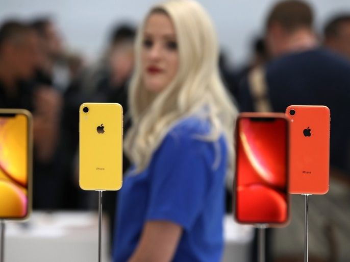 CUPERTINO, CA - SEPTEMBER 12: The new Apple iPhone XR is displayed during an Apple special event at the Steve Jobs Theatre on September 12, 2018 in Cupertino, California. Apple released three new versions of the iPhone and an updated Apple Watch. Justin Sullivan/Getty Images/AFP== FOR NEWSPAPERS, INTERNET, TELCOS & TELEVISION USE ONLY ==
