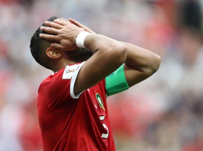 Soccer Football - World Cup - Group B - Portugal vs Morocco - Luzhniki Stadium, Moscow, Russia - June 20, 2018 Morocco's Medhi Benatia reacts REUTERS/Carl Recine