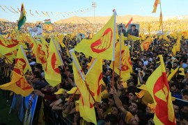 Supporters of Former Iraqi Kurdistan region President Masoud Barzani gather ahead of regional elections in Duhok, Iraq September 27, 2018. REUTERS/Ari Jalal