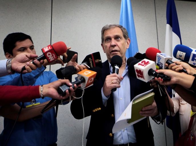 Guillermo Fernandez Maldonado, Coordinator of the Mission in Nicaragua for Central America of the United Nations High Commissioner for Human Rights (OHCHR) speaks during a news conference in Managua, Nicaragua August 31, 2018.REUTERS/Oswaldo Rivas