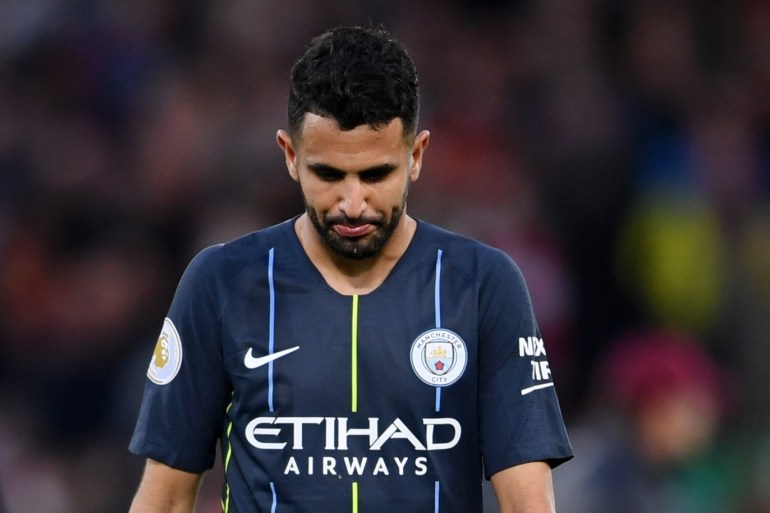LIVERPOOL, ENGLAND - OCTOBER 07: Riyad Mahrez of Manchester City looks dejected after the Premier League match between Liverpool FC and Manchester City at Anfield on October 7, 2018 in Liverpool, United Kingdom. (Photo by Laurence Griffiths/Getty Images)