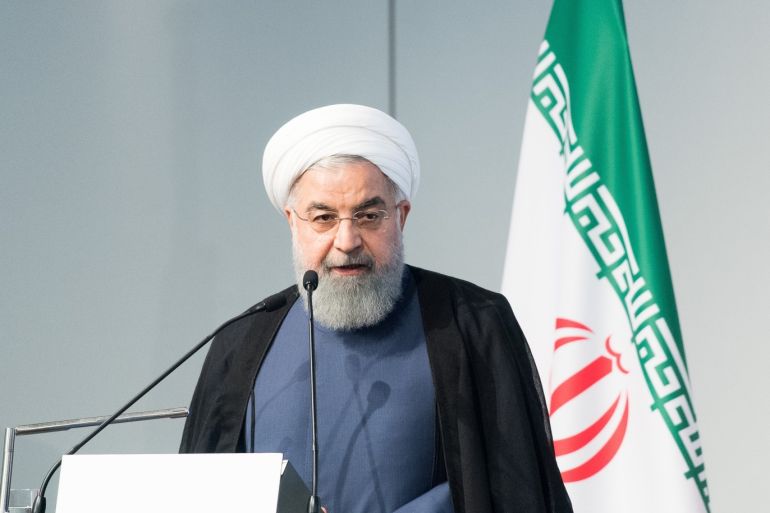 VIENNA, AUSTRIA - JULY 04: Iranian President Hassan Rouhani speaks at the Austrian Chamber of Commerce on July 4, 2018 in Vienna, Austria. Rouhani is on a one-day visit to Austria, during which he is meeting with President van der Bellen and Chancellor Kurz and will attend an event at the Austrian Chamber of Commerce. (Photo by Michael Gruber/Getty Images)