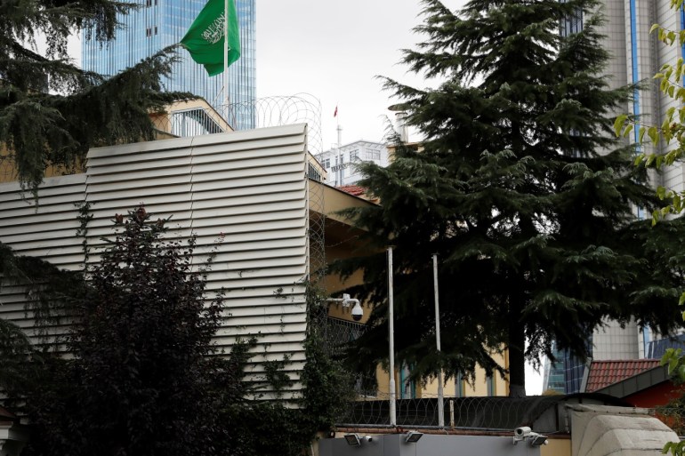 Security cameras are pictured at the entrance of the Saudi Arabia's consulate in Istanbul, Turkey October 8, 2018. Picture taken October 8, 2018. REUTERS/Murad Sezer