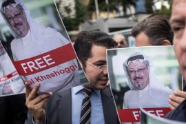 ISTANBUL, TURKEY - OCTOBER 08: People hold posters of Saudi journalist Jamal Khashoggi during a protest organized by members of the Turkish-Arabic Media Association at the entrance to Saudi Arabia's consulate on October 8, 2018 in Istanbul, Turkey. Fears are growing over the fate of missing journalist Jamal Khashoggi after Turkish officials said they believe he was murdered inside the Saudi consulate. Saudi consulate officials have said that missing writer and Saudi c