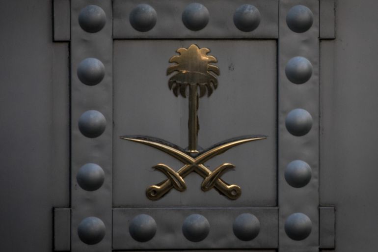 ISTANBUL, TURKEY - OCTOBER 07: The Saudi Arabia emblem is seen on the front doors of an entrance to the Saudi Arabia Consulate on October 7, 2018 in Istanbul, Turkey. Fears are growing over the fate of missing journalist Jamal Khashoggi after Turkish officials said they believe he was murdered inside the Saudi consulate. Saudi consulate officials have said that missing writer and Saudi critic Jamal Khashoggi went missing after leaving the consulate, however the statement directly contradicts other sources including Turkish officials. Jamal Khashoggi a Saudi writer critical of the Kingdom and a contributor to the Washington Post was living in self-imposed exile in the U.S. (Photo by Chris McGrath/Getty Images)