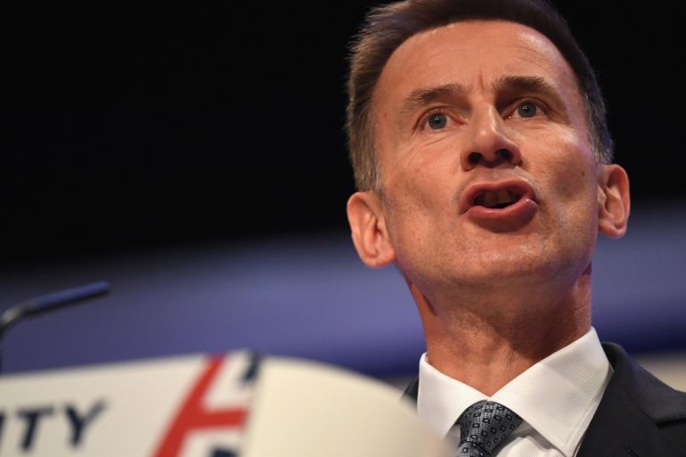 BIRMINGHAM, ENGLAND - SEPTEMBER 30: Secretary of State for Foreign and Commonwealth Affairs Jeremy Hunt speaks during the annual Conservative Party Conference on September 30, 2018 in Birmingham, England. The Conservative Party Conference 2018 is taking place at Birmingham's International Convention Centre (ICC) from September 30 to October 3. (Photo by Jeff J Mitchell/Getty Images)