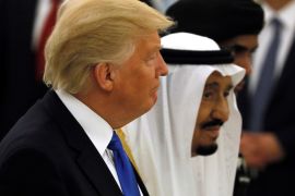 U.S. President Donald Trump (L) and Saudi Arabia's King Salman bin Abdulaziz Al Saud arrive for a signing ceremony at the Royal Court in Riyadh, Saudi Arabia May 20, 2017. REUTERS/Jonathan Ernst