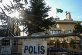 Disappearance of Prominent Saudi journalist Jamal Khashoggi- - ISTANBUL, TURKEY - OCTOBER 10: Police set up barricades in front of Saudi consulate as the waiting continues on the disappearance of Prominent Saudi journalist Jamal Khashoggi in the Consulate General of Saudi Arabia in Istanbul, Turkey on October 10, 2018. Khashoggi, a journalist and columnist for The Washington Post, has been missing since he entered the Saudi consulate in Istanbul on Oct. 2.