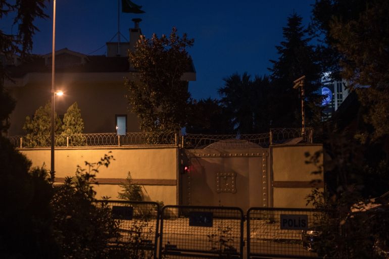ISTANBUL, TURKEY - OCTOBER 07: The entrance gate of the Saudi Arabian Consulate is seen on October 7, 2018 in Istanbul, Turkey. Fears are growing over the fate of missing journalist Jamal Khashoggi after Turkish officials said they believe he was murdered inside the Saudi consulate. Saudi consulate officials have said that missing writer and Saudi critic Jamal Khashoggi went missing after leaving the consulate, however the statement directly contradicts other sources