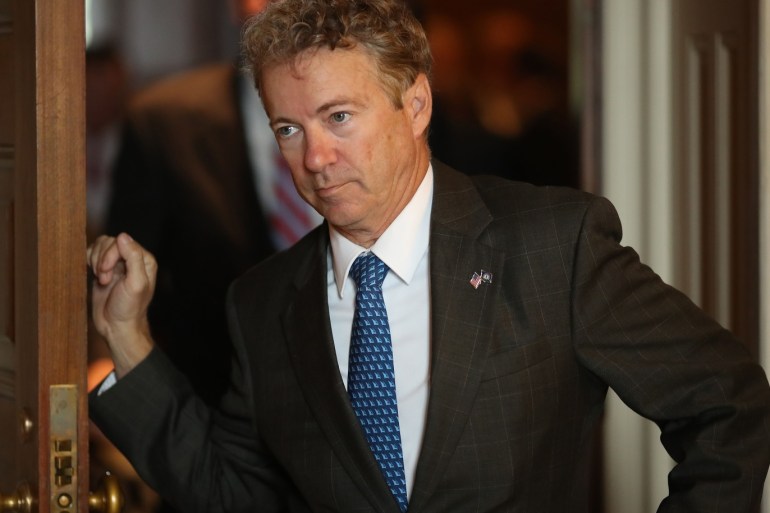 WASHINGTON, DC - SEPTEMBER 25: Sen Rand Paul (R-KY) departs the weekly Republican policy luncheon on September 25, 2018 in Washington, DC. Following the luncheon, Senate Majority Leader Mitch McConnell was questioned exclusively about the pending hearing featuring Supreme Court nominee Brett Kavanaugh and Christine Blasey Ford during the brief press conference. Win McNamee/Getty Images/AFP== FOR NEWSPAPERS, INTERNET, TELCOS & TELEVISION USE ONLY ==