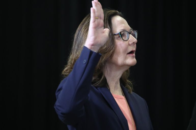LANGLEY, VA - MAY 21: Gina Haspel is sworn in as CIA director during a ceremonial swearing-in at agency headquarters, May 21, 2018 in Langley, Virginia. Last week the Senate confirmed Haspel to replaced Mike Pompeo who was sworn in as Secretary of State earlier this month. Mark Wilson/Getty Images/AFP== FOR NEWSPAPERS, INTERNET, TELCOS & TELEVISION USE ONLY ==