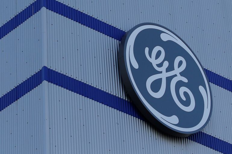 The General Electric logo is pictured on the General Electric offshore wind turbine plant in Montoir-de-Bretagne, near Saint-Nazaire, western France, November 21, 2016. REUTERS/Stephane Mahe