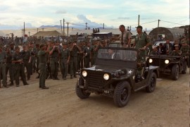 U.S. President Lyndon B. Johnson greets soldiers at Cam Ranh Bay, Vietnam, October 26, 1966. Standing in the jeep with Johnson is General William Westmoreland. Vietnam marks the 40th anniversary of the capture of Saigon by North Vietnamese forces on April 30, the event that ended a war that lasted over 30 years, killing up to four million Vietnamese, the Vietnamese government said, and more than 58,000 U.S troops, the U.S. Defense Ministry has said. Vietnam refers to th