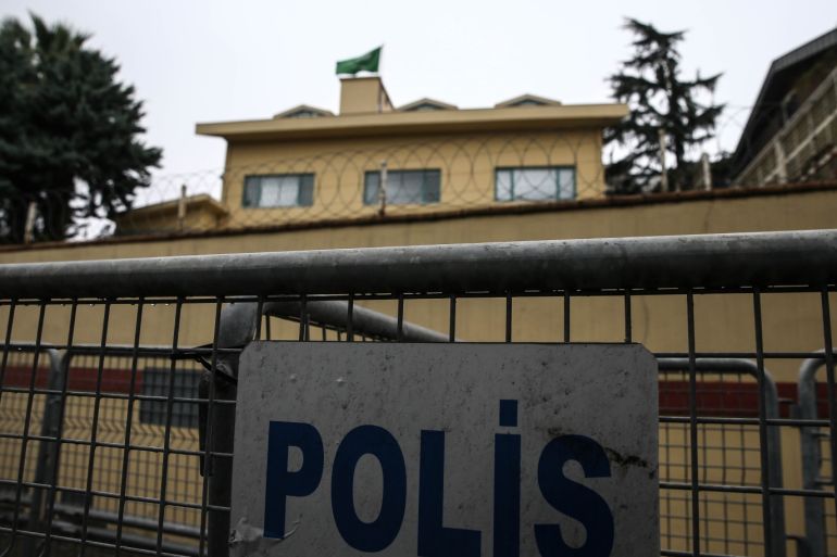 Disappearance of Prominent Saudi journalist Jamal Khashoggi- - ISTANBUL, TURKEY - OCTOBER 14: Police barricades are seen set at Saudi consulate as the waiting continues on the disappearance of Prominent Saudi journalist Jamal Khashoggi in the Consulate General of Saudi Arabia in Istanbul, Turkey on October 14, 2018. Khashoggi, a journalist and columnist for The Washington Post, has been missing since he entered the Saudi consulate in Istanbul on Oct. 2.