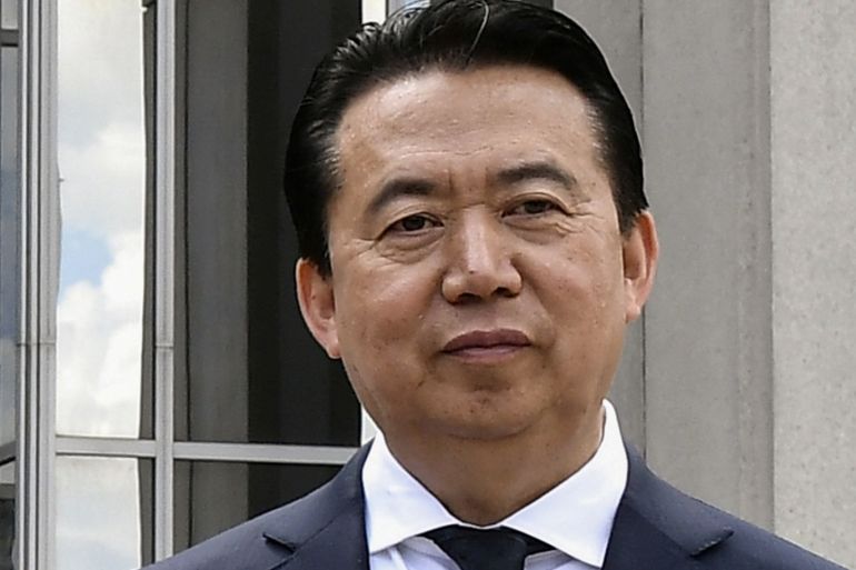 INTERPOL President Meng Hongwei poses during a visit to the headquarters of International Police Organisation in Lyon, France, May 8, 2018. Picture taken May 8, 2018. Jeff Pachoud/Pool via Reuters
