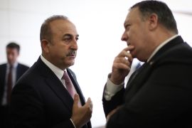 Cavusoglu - Pompeo meeting in Ankara- - ANKARA, TURKEY - OCTOBER 17: Minister of Foreign Affairs of Turkey, Mevlut Cavusoglu (L) attends a meeting with US Secretary of State, Mike Pompeo (R) in Ankara, Turkey on October 17, 2018.