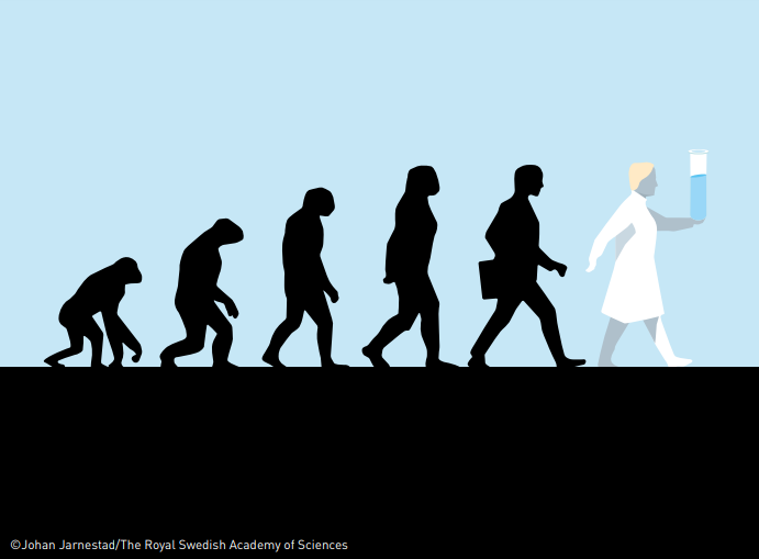 شعار جائزة نوبل لجائزة الكيمياء 2018 من الأكاديمية السويدية للعلوم كان مؤثرًا حقًا، فهو يقول: تطورنا نحن البشر ثم تحكّمنا في التطور!! (مواقع التواصل)