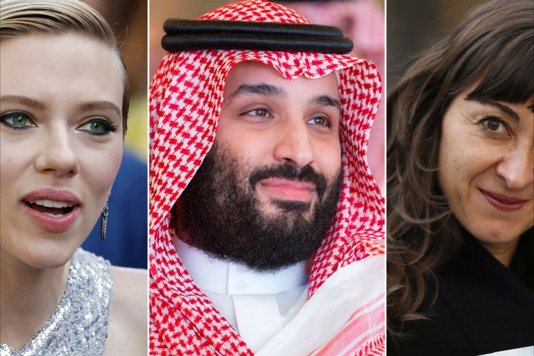 كومبو يجمع المصورة الصحفية الأميركية Lynsey Addario والممثلة الأميركية Scarlett Johansson وبينهما الأمير محمد بن سلمان