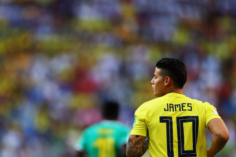 SAMARA, RUSSIA - JUNE 28: James Rodriguez of Colombia looks on during the 2018 FIFA World Cup Russia group H match between Senegal and Colombia at Samara Arena on June 28, 2018 in Samara, Russia. (Photo by Dean Mouhtaropoulos/Getty Images)