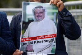 A demonstrator holds picture of Saudi journalist Jamal Khashoggi during a protest in front of Saudi Arabia's consulate in Istanbul, Turkey, October 5, 2018. REUTERS/Osman Orsal