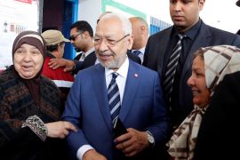 Rached Ghannouchi, the head of the Ennahda party, poses after casting his vote at a polling station for the municipal election in Tunis, Tunisia, May 6, 2018. REUTERS/Zoubeir Souissi