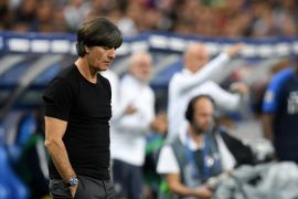 PARIS, FRANCE - OCTOBER 16: Joachim Low, Manager of Germany looks dejected during the UEFA Nations League A group one match between France and Germany at Stade de France on October 16, 2018 in Paris, France. (Photo by Matthias Hangst/Bongarts/Getty Images)