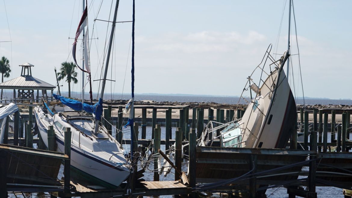 Boats are pictured ashore following Hurricane Michael in Port St. Joe, Florida, U.S., October 11, 2018. REUTERS/Carlo Allegri