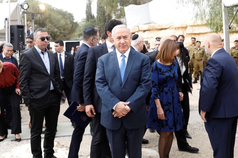 Israeli Prime Minister Benjamin Netanyahu attends an annual state memorial ceremony for Israel's first prime minister, David Ben Gurion, at his gravesite in Sde Boker, Israel November 14, 2018. REUTERS/Ronen Zvulun