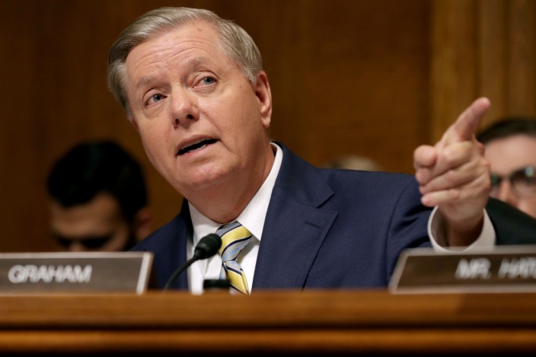 WASHINGTON, DC - SEPTEMBER 28: Senate Judiciary Committee member Sen. Lindsey Graham (R-SC) delivers remarks about Supreme Court nominee Judge Brett Kavanaugh during a mark up hearing in the Dirksen Senate Office Building on Capitol Hill September 28, 2018 in Washington, DC. The committee agreed to an additional week of investigation into accusations of sexual assault against Kavanaugh before the full Senate votes on his confirmation. A day earlier the committee heard f