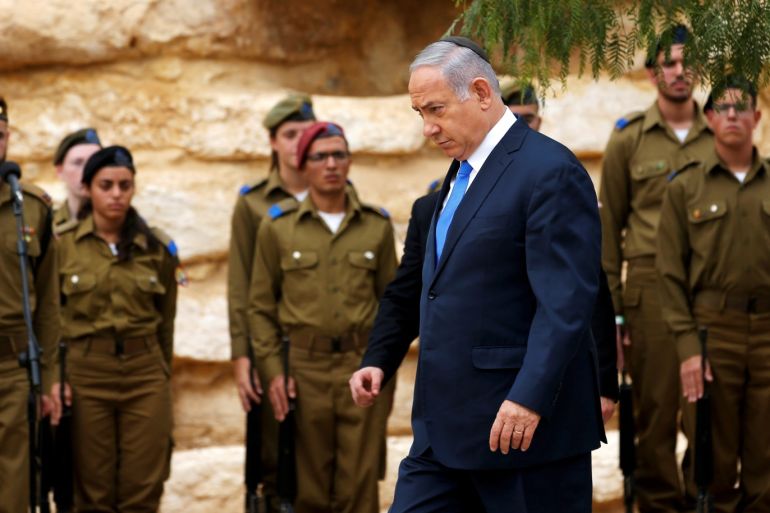 Israeli Prime Minister Benjamin Netanyahu attends an annual state memorial ceremony for Israel's first prime minister, David Ben Gurion, at his gravesite in Sde Boker, Israel November 14, 2018. REUTERS/Ronen Zvulun