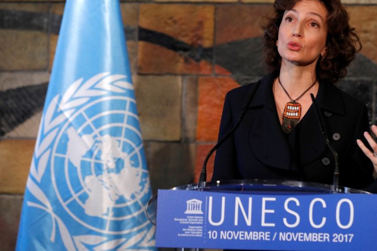 Newly elected Director-General of the United Nations Educational, Scientific and Cultural Organization (UNESCO) Audrey Azoulay speaks at a news conference during the 39th General Conference at the organisation's headquarters in Paris, France November 10, 2017. REUTERS/Philippe Wojazer