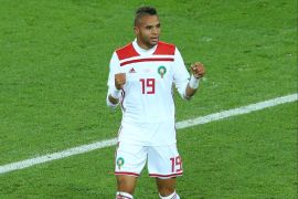 KALININGRAD, RUSSIA - JUNE 25: Youssef En Nesyri of Morocco celebrates after scoring his team's second goal during the 2018 FIFA World Cup Russia group B match between Spain and Morocco at Kaliningrad Stadium on June 25, 2018 in Kaliningrad, Russia. (Photo by Alex Livesey/Getty Images)