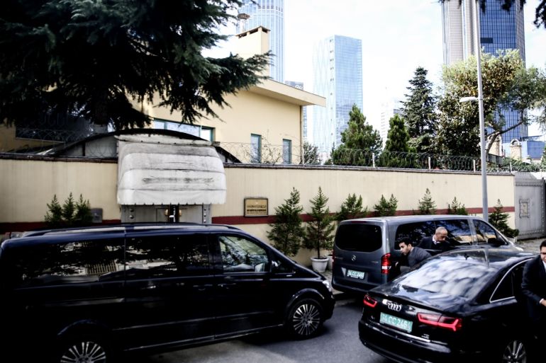 Killing of Saudi journalist Jamal Khashoggi- - ISTANBUL, TURKEY - OCTOBER 26: Visa processes continue at the Saudi consulate as the waiting continues on the killing of Prominent Saudi journalist Jamal Khashoggi in Istanbul, Turkey on October 26, 2018. Khashoggi, a Saudi journalist and columnist for The Washington Post, had gone missing since entering the Saudi Consulate in Istanbul on Oct. 2. After days of denying to know his whereabouts, Saudi Arabia on Saturday claimed Khashoggi died during a fight inside the consulate.