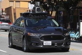 SAN FRANCISCO, CA - MARCH 28: An Uber self-driving car drives down 5th Street on March 28, 2017 in San Francisco, California. Cars in Uber's self-driving cars are back on the roads after the program was temporarily halted following a crash in Tempe, Arizona on Friday.   Justin Sullivan/Getty Images/AFP== FOR NEWSPAPERS, INTERNET, TELCOS & TELEVISION USE ONLY ==