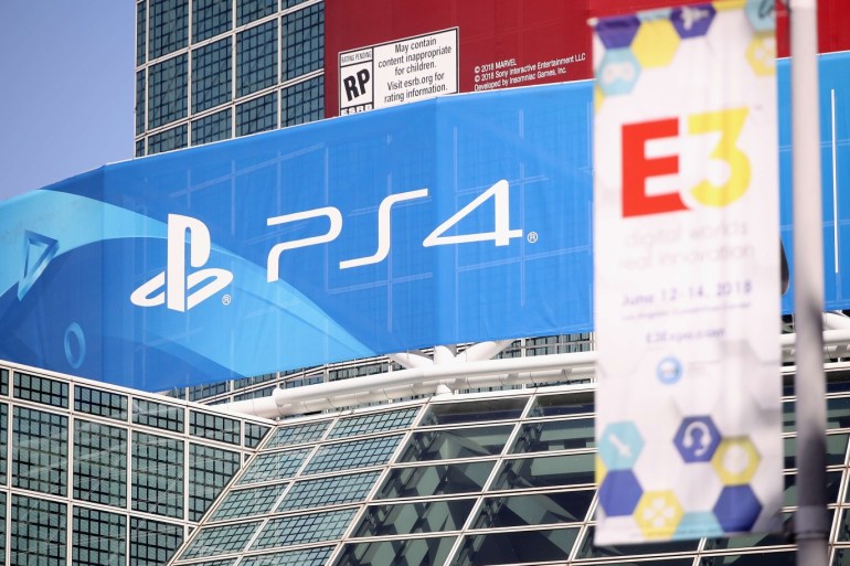 LOS ANGELES, CA - JUNE 12: A 'Sony PS4' logo is displayed outside of the Los Angeles Convention Center during the Electronic Entertainment Expo E3 on June 12, 2018 in Los Angeles, California. Christian Petersen/Getty Images/AFP== FOR NEWSPAPERS, INTERNET, TELCOS & TELEVISION USE ONLY ==
