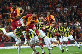 Galatasaray vs Fenerbahce: Turkish Super Lig- - ISTANBUL, TURKEY - NOVEMBER 2: Footballers of Fenerbahce and Galatasaray are in action during Turkish Super Lig soccer match between Galatasaray and Fenerbahce at Turk Telekom Stadium in Istanbul, Turkey on November 2, 2018.