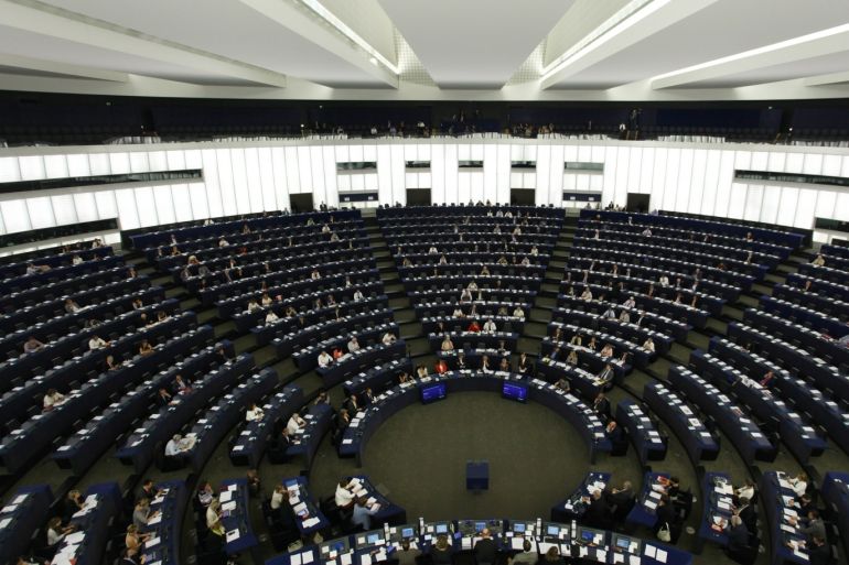 STRASBOURG, FRANCE - JULY 8: A general view of the interior of The European Parliament on July 8, 2015 in Strasbourg, France. Eurozone member nations have given Greece until Thursday to come up with new proposals to bring the country out of its debt crisis and qualify for further assistance from international creditors. Analysts say that should this final effort fail a departure of Greece from the Eurozone will be inevitable. (Photo by Michele Tantussi/Getty Images)