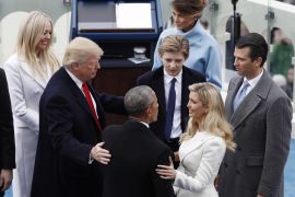 Former U.S. President Barack Obama speaks with Ivanka Trump and other members of the family of U.S. President Donald Trump during inauguration ceremonies swearing in Trump as the 45th president of the United States on the West front of the U.S. Capitol in Washington, U.S., January 20, 2017. REUTERS/Brian Snyder